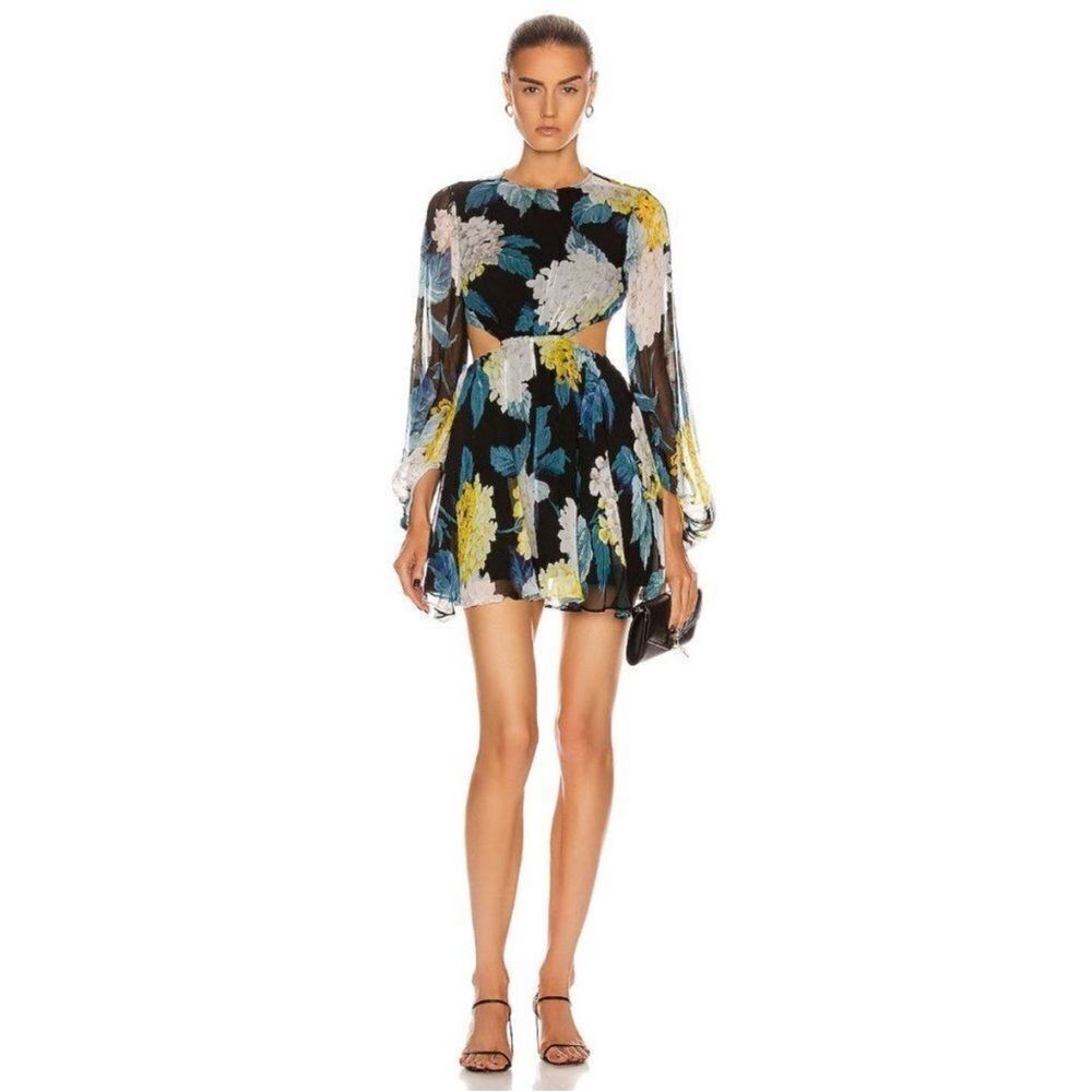 Alice Mccall Wild Frontiers Mini Dress Floral Cutout Long Sleeve Cocktail Sz 10